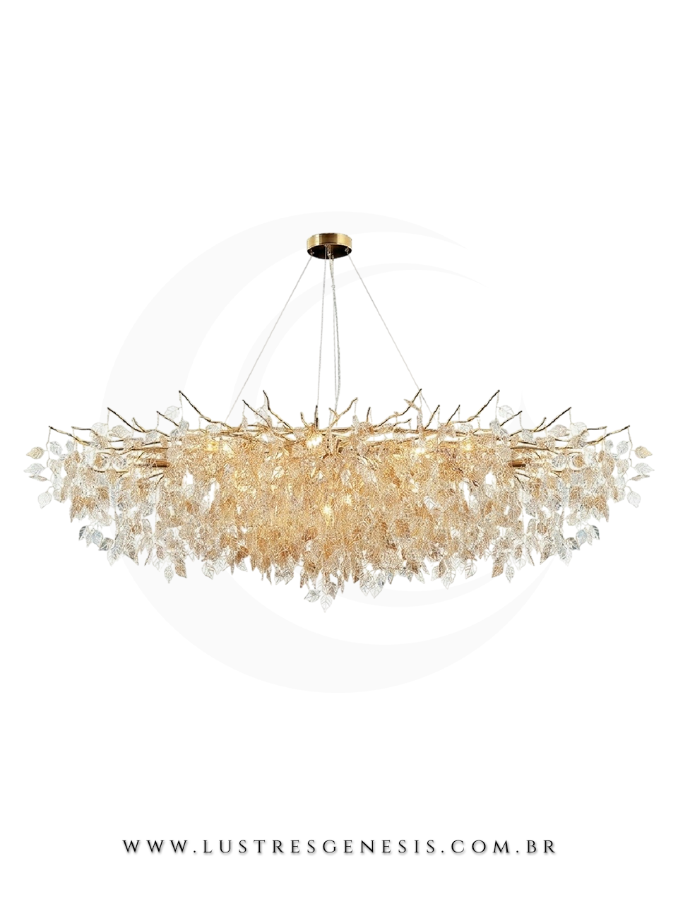 Lustre Pendente Decorativo Cristal Folhas Dourado Design Artistico para Sala Estar Jantar Hall Escadas Pe Direito Duplo